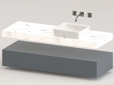 Modern Washbasin Design With White Marble Countertop And Gray Cabinet Base Chrome Faucet 3d model