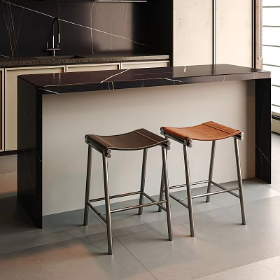 Modern Bar Stools Design With Brown Black Leather Seats And Metal Frames For Kitchen Bar 3d model