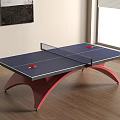 Indoor Table Tennis Table with Blue Tabletop Red Curved Legs and Ping Pong Rackets Balls