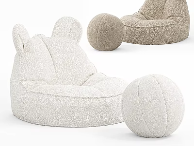 Plush Beige Single Sofa With Cute Ear Design And Round Accent Cushion 3d model