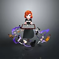 Red Haired Child Playing With Chessboard Small Animals Bottles And Purple Auras
