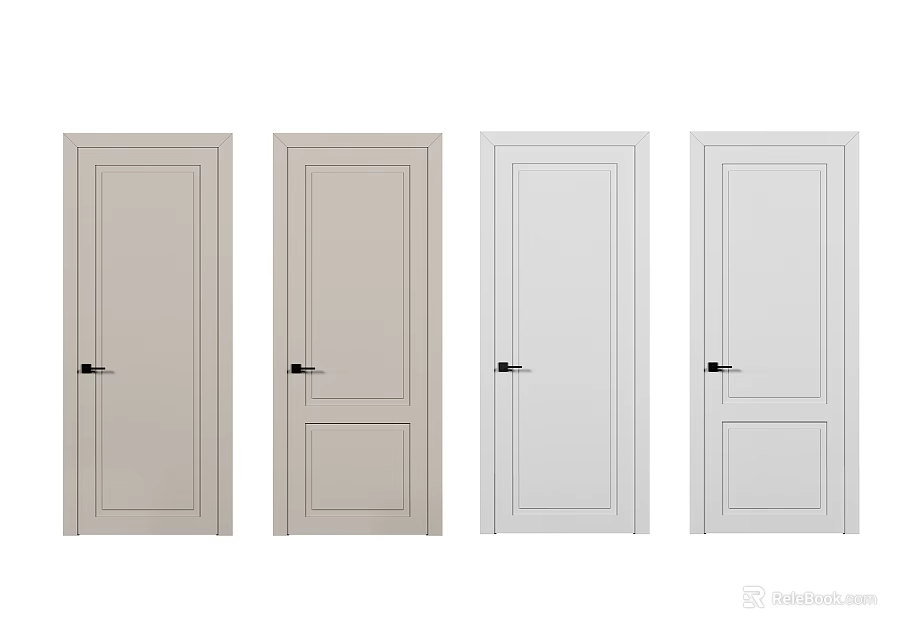 Simple Design Beige And White Paneled Hinged Doors For Interior Spaces 3d model