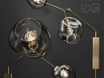 Modern Wall Light With Transparent Glass Balls And Gold Metal Frame For Interior Decor 3d model