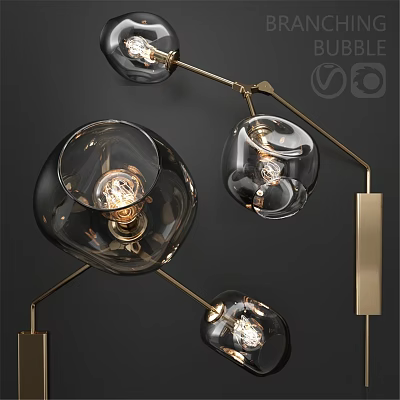 Modern Wall Light With Transparent Glass Balls And Gold Metal Frame For Interior Decor 3d model