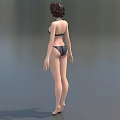 Female Game and Movie Character Standing in Black Bikini Pose 3D Model with Short Hair