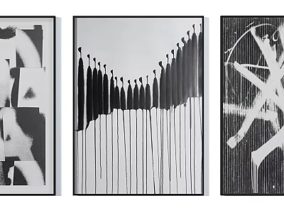 Black And White Abstract Wall Art With Dripping Lines Geometric Patterns 3d model