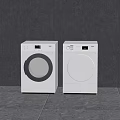 Two Modern White Front Loading Washing Machines With Digital Display On Gray Background 3d model