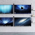 Projection Monitoring System With Multiple High Definition Wall Mounted Screens And Surveillance Equipment