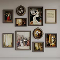 Various Framed Artworks On Wall With Different Styles And Vintage Paintings