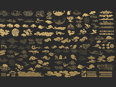 Collection of Intricate Golden Carvings With Diverse Patterns On Black Background 3d model