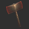 Medieval Metal War Hammer With Red Textured Head And Twisted Handle 3d model