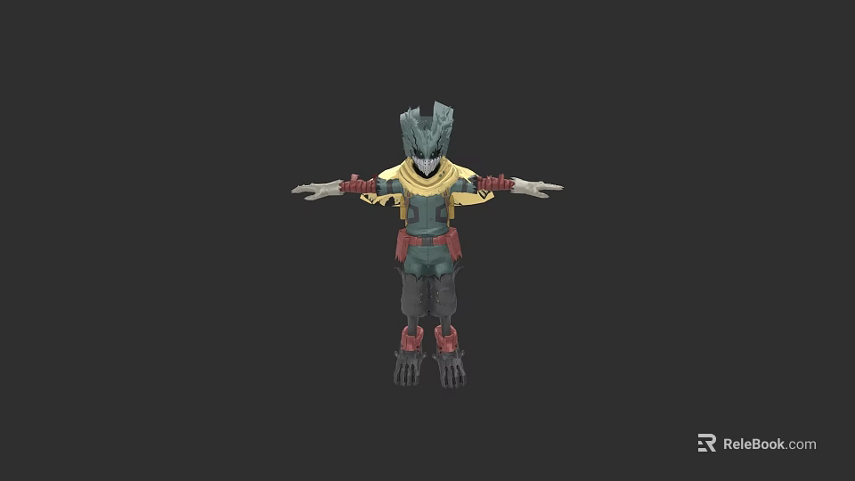 Armored Game Movie Character With Green Yellow Outfit And Outstretched Arms 3d model 