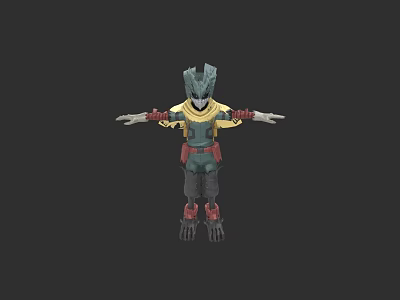 Armored Game Movie Character With Green Yellow Outfit And Outstretched Arms 3d model