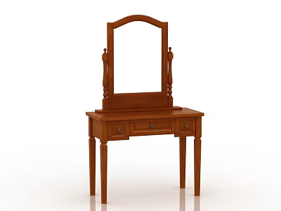 Classic Wooden Dressing Table with Curved Top Mirror and Carved Posts Drawers 3d model