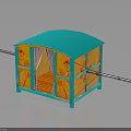 Traditional Palanquin Model With Blue Roof Yellow Body And Red Patterns And Wooden Carrying Poles