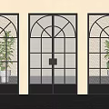 Modern Glass Panel Double Doors With Black Metal Frame Arched Top And Home Interior