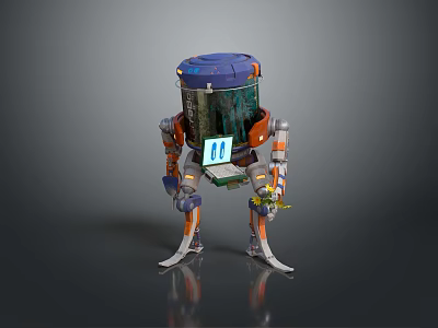 Blue Dome Game Movie Character Robot With Transparent Middle Screen R4 And Claw Feet 3d model