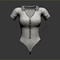 Gray Collared V Neck Bodysuit With Short Sleeves And Front Buttons 3d model