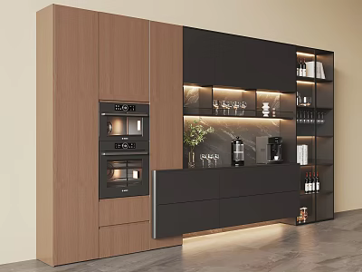 Modern Wooden Black Sideboard Design With Lighting Storage And Decorative Items 3d model