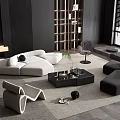 Modern Sectional Sofa Coffee Table Set With White Fabric And Black Wood Design