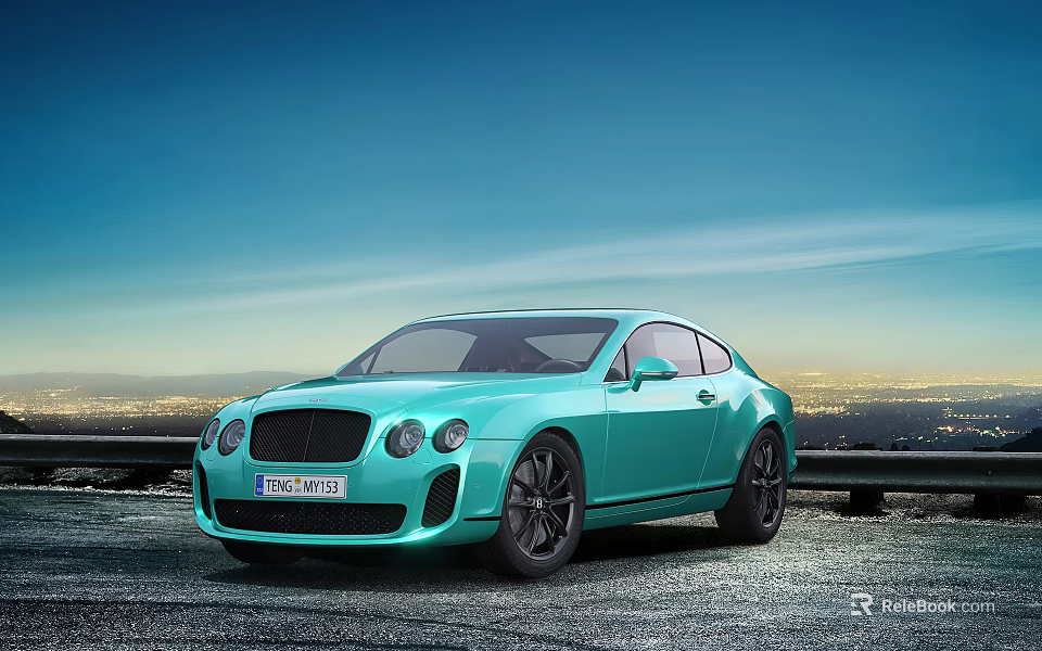 Turquoise Bentley Coupe Against Night Cityscape Background 3d model 