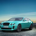 Turquoise Bentley Coupe Against Night Cityscape Background 3d model