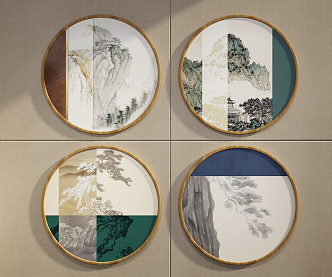 New Chinese Round Frame Painting Decorative Painting 3d model