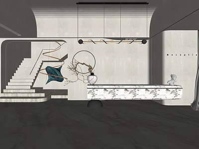 Modern Minimalist Front Desk Reception Interior With Marble Countertop And Decorative Elements 3d model