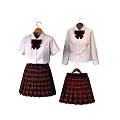 School Uniform Clothes White Shirts With Red Plaid Bow Ties And Pleated Skirts