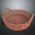 Brown Woven Basket With Two Handles Round Shape On Gray Background 3d model