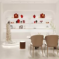 Elegant Clothing Store Interior With Luxury Lace Gown Display White Chairs Table And Red Shoes