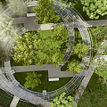 Scenic Park Landscape With Circular Pathways Dense Trees And Lush Greenery 3d model