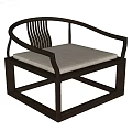 Modern Leisure Chair With Wooden Frame Curved Armrests Slatted Backrest And Light Colored Padded Seat
