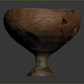 Ancient Terracotta Pedestal Bowl With Cracked Surface And Rustic Texture 3d model