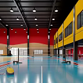 Basketball Court Interior With Red Walls White Silhouettes And Blue Flooring