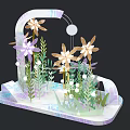 Artistic Floral Display With Colorful Flowers Green Plants And Curved Water Structure
