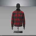 Stylish Red And Black Plaid Collared Shirt On Black Mannequin With Pockets In Gray Background