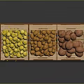 Fresh Fruits and Vegetables on Wooden Tiered Display Shelf with Colorful Assorted Produce