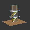 Three Tier Architectural Model With Wooden Base Glass Railings Connecting Platforms And Staircase