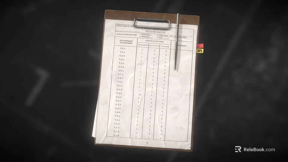 Desk Setup Featuring Clipboard With Printed Table And Pen On Surface 3d model