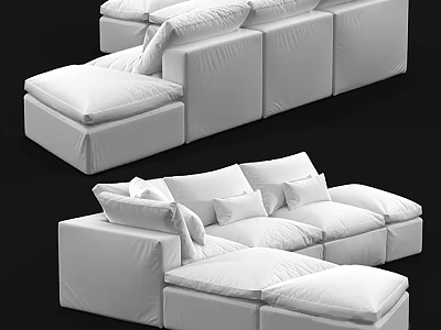 White Upholstered Modular Sectional Sofa With Plush Cushions And Modern Design 3d model