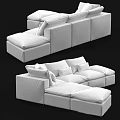 White Upholstered Modular Sectional Sofa With Plush Cushions And Modern Design