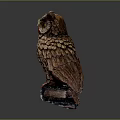 Carved Brown Owl Statue With Detailed Feathers On Ornate Book Base
