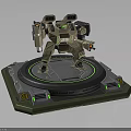 3D Mechanical Robot Character With Circular Platform Green Edges And Shoulder Lights 3d model