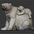 Detailed White Polar Bear Sitting Sculpture with Cub Resting on Back 3d model
