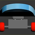 Blue Skateboard With Three Red Cartoon Car Patterns And Red Wheels