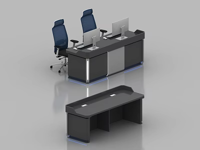 Modern Monitoring Room Interior With Console Desk Computer Monitors And Office Chairs 3d model