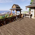 Tropical Beachfront Villa With Palm Trees Sandy Beach And Waterfront Boat