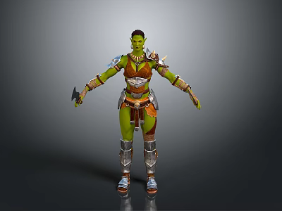 Green Skinned Fantasy Warrior Character in Battle Armor with Weapon for Games and Movies 3d model