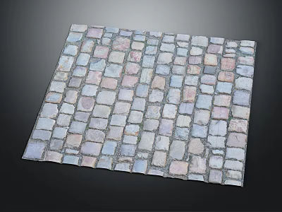 Colorful Small Square Mixed Stone Paved Surface With Grouted Joints And Tones 3d model